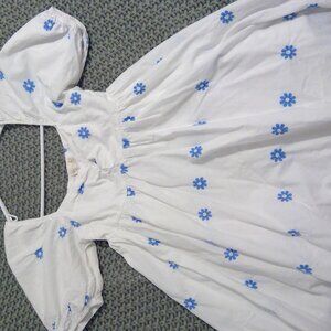 Altar’d State Dress Medium Mini Babydoll white blue summer